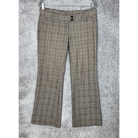 H&M Divided Dress Pants Womens Size 8 Brown Houndstooth‎ Plaid Bootcut Pockets - Picture 1 of 7